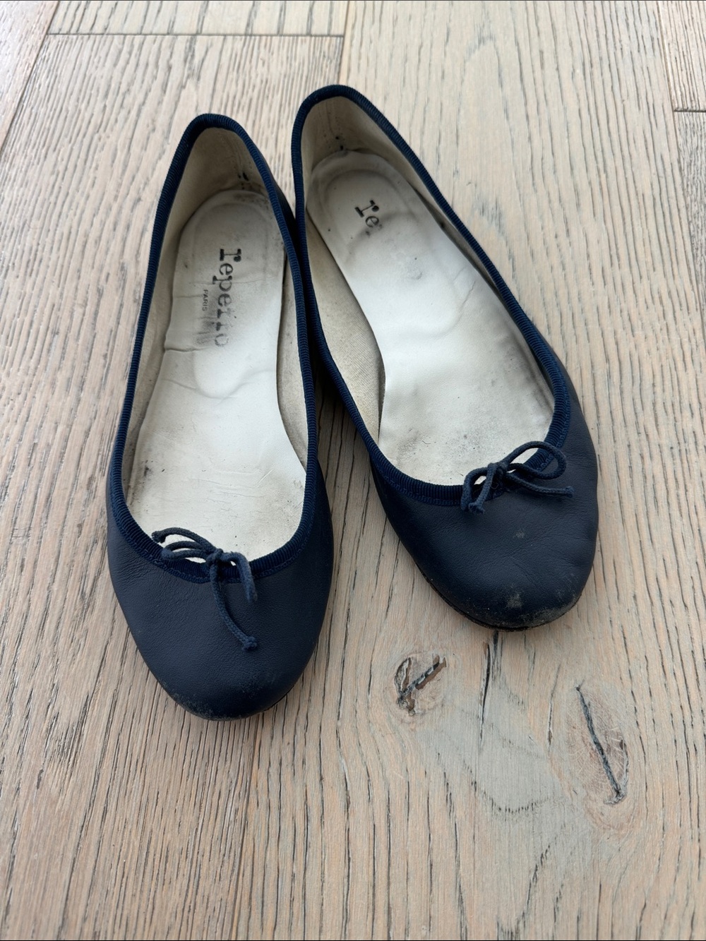Repetto Navy Leather Ballet Flats with Bow